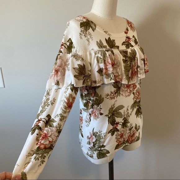 Anthropologie Harlyn Ritchie Floral Ruffle Sweater - Picture 9 of 16